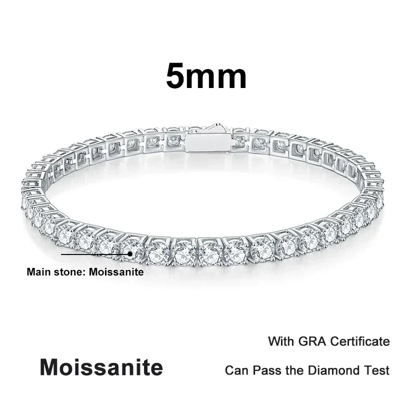 NeeTim 3mm 4mm 5mm 6.5mm Moissanite Tennis Bracelet Original s925 Sterling Silver Lab Diamond Bracelets for Women Men Chains