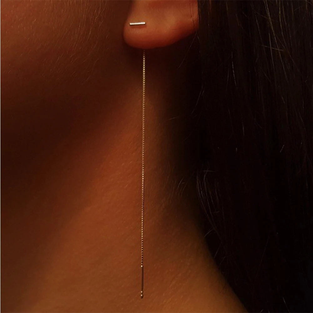 Fashion Minimalist Long Earring Silver Color Simple Tassel Chain Statement Earrings Women Korea Joker Ear Line Jewelry Gift